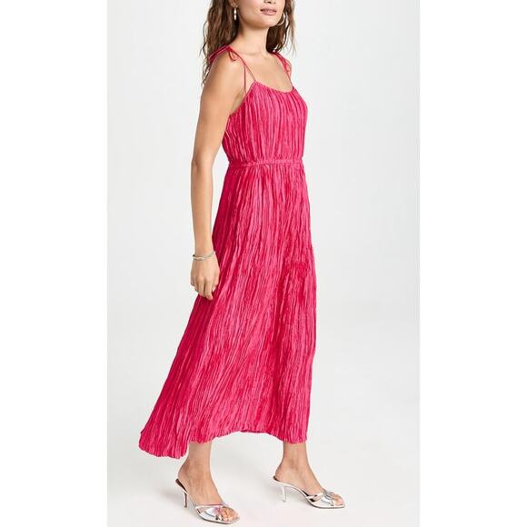 Ulla Johnson Orla Tie Shoulder Plissé Red Pleated Midi Dress 6 Small - Picture 7 of 16